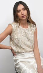 Liberty Padded Shoulder Bubble Hem Sequin Top