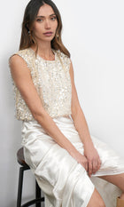 Liberty Padded Shoulder Bubble Hem Sequin Top