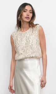 Liberty Padded Shoulder Bubble Hem Sequin Top