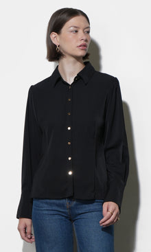 Naomi Bell Cuff Slim Blouse W/ Gold Buttons