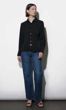 Naomi Bell Cuff Slim Blouse W/ Gold Buttons
