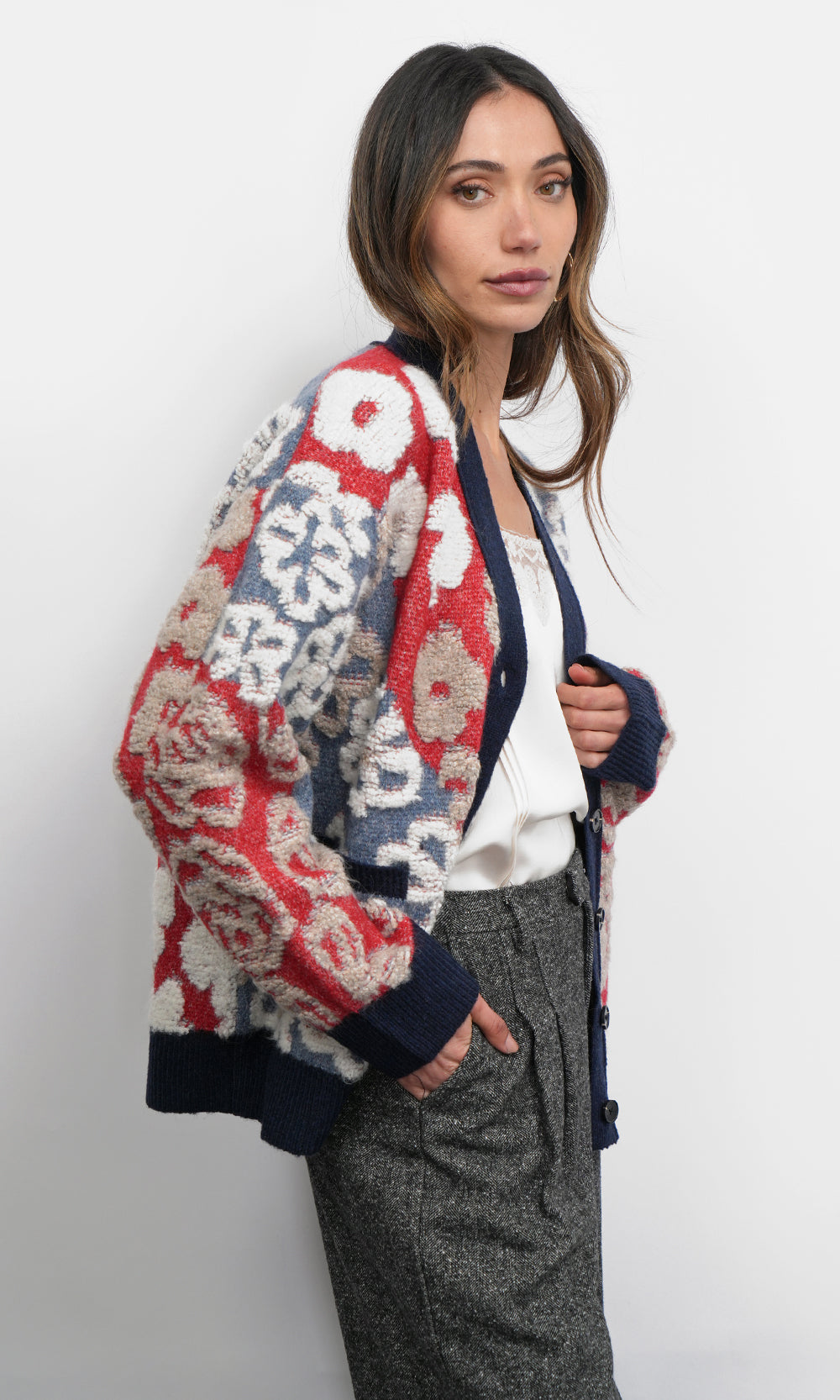 Mina Mix Motif Oversized Cardigan