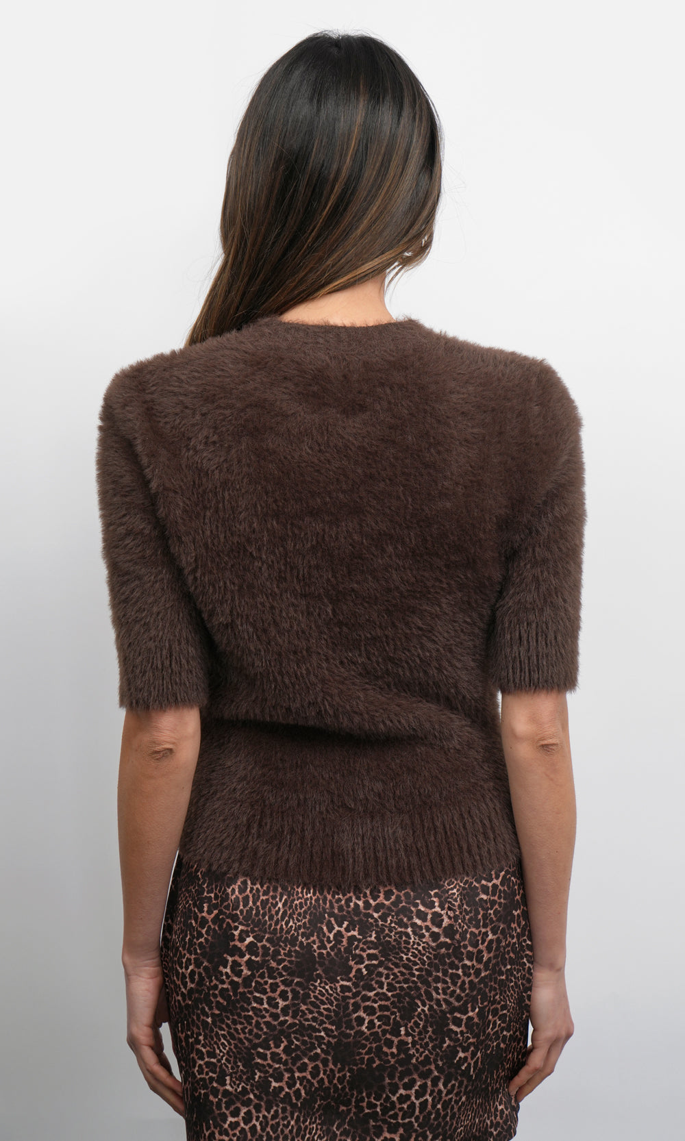 Odette Fuzzy Elbow Sleeve Knit Top