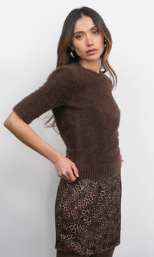 Odette Fuzzy Elbow Sleeve Knit Top