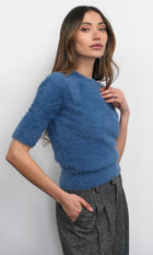 Odette Fuzzy Elbow Sleeve Knit Top