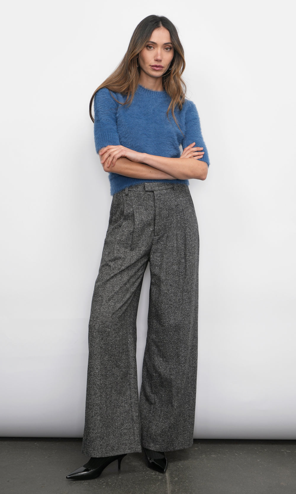 Adele High Waist Herringbone Wide Trousers