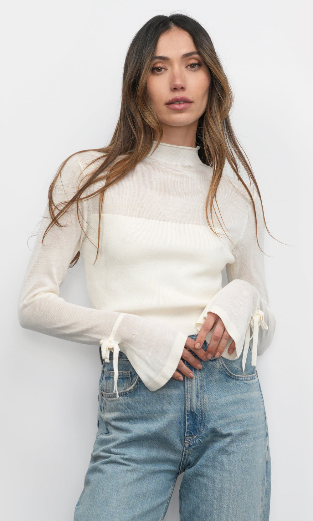 Valerie Sheer Yoke Knit w/ Florets Cuffs | Greylin Collection