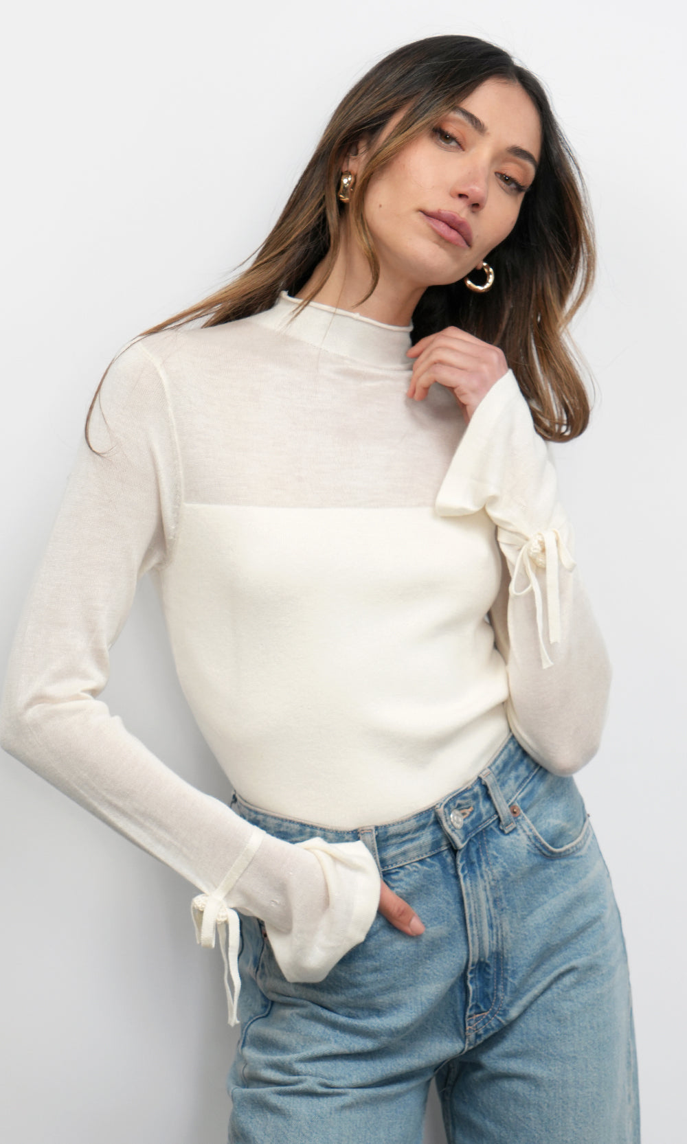 Valerie Sheer Yoke Knit w/ Florets Cuffs