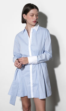 Faith Stripe Godet Mini Shirt Dress