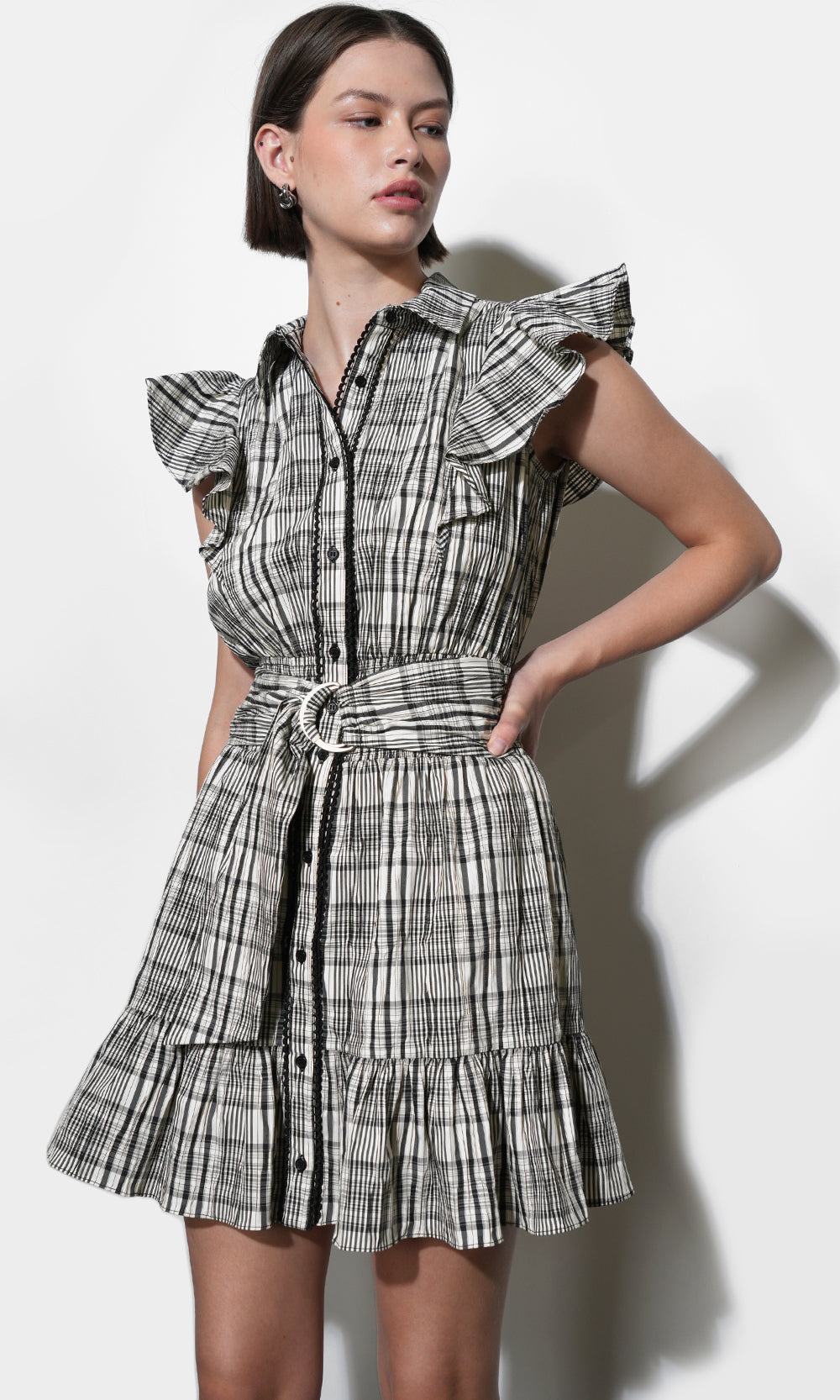 Mabel Belted Plaid Mini Dress