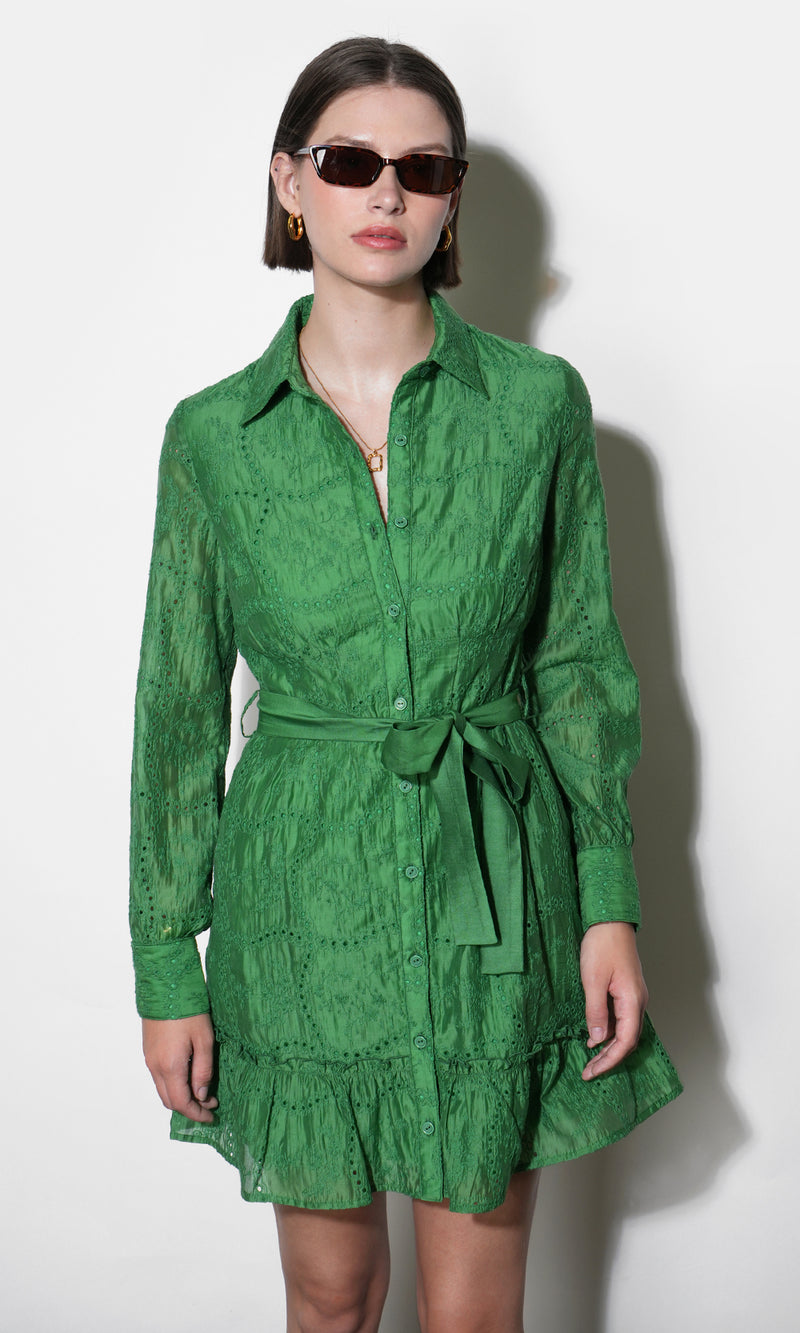 Tabitha Embroidered Cinched Waist Mini Dress