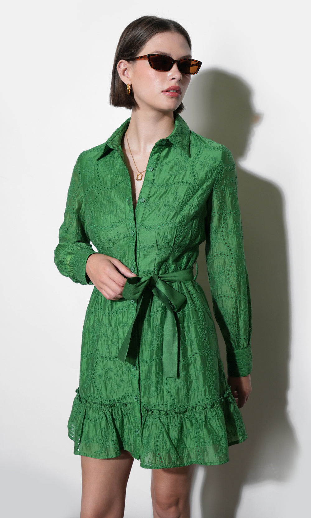 Tabitha Embroidered Cinched Waist Mini Dress