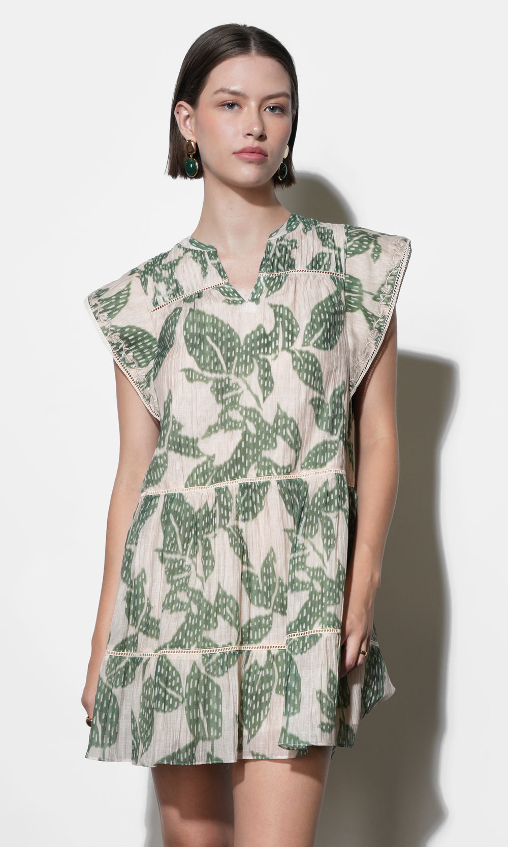 Greylin: Briar Tiered Embroidered Shift Mini Dress GREEN / L Greylin: Briar Tiered Embroidered Shift Mini Dress GREEN / L