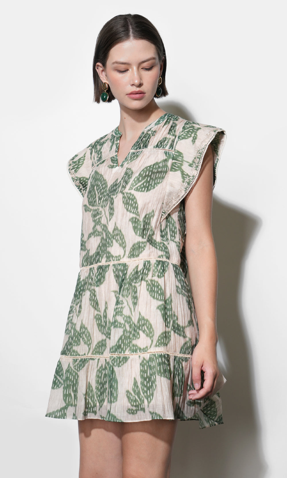 Greylin: Briar Tiered Embroidered Shift Mini Dress GREEN / L Greylin: Briar Tiered Embroidered Shift Mini Dress GREEN / L