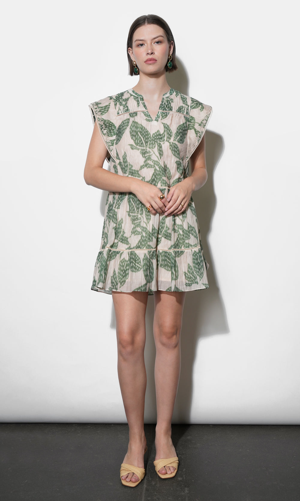 Greylin: Briar Tiered Embroidered Shift Mini Dress GREEN / L Greylin: Briar Tiered Embroidered Shift Mini Dress GREEN / L