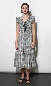 Lacey Smocked Tie Front Plaid Midi