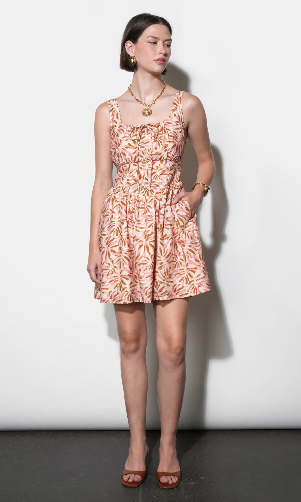 tie neck mini dress Cream PrettyLittleThing Textured Sequin Halterneck Tie Neck Shift Mini Dress