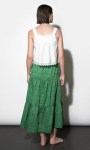 Ulyssa Button Front Embroidered Midi Skirt