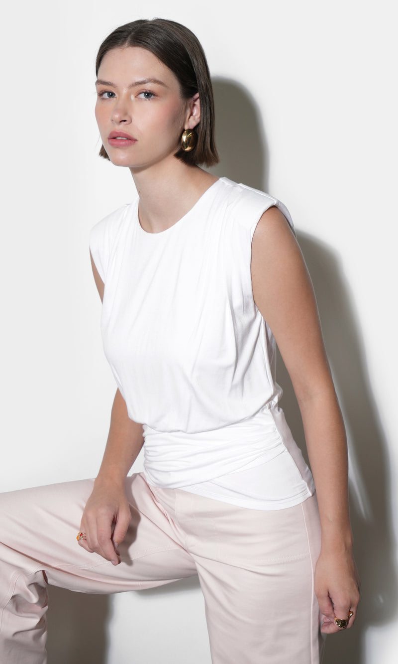 Alba Padded Shoulder Drape Jersey Top