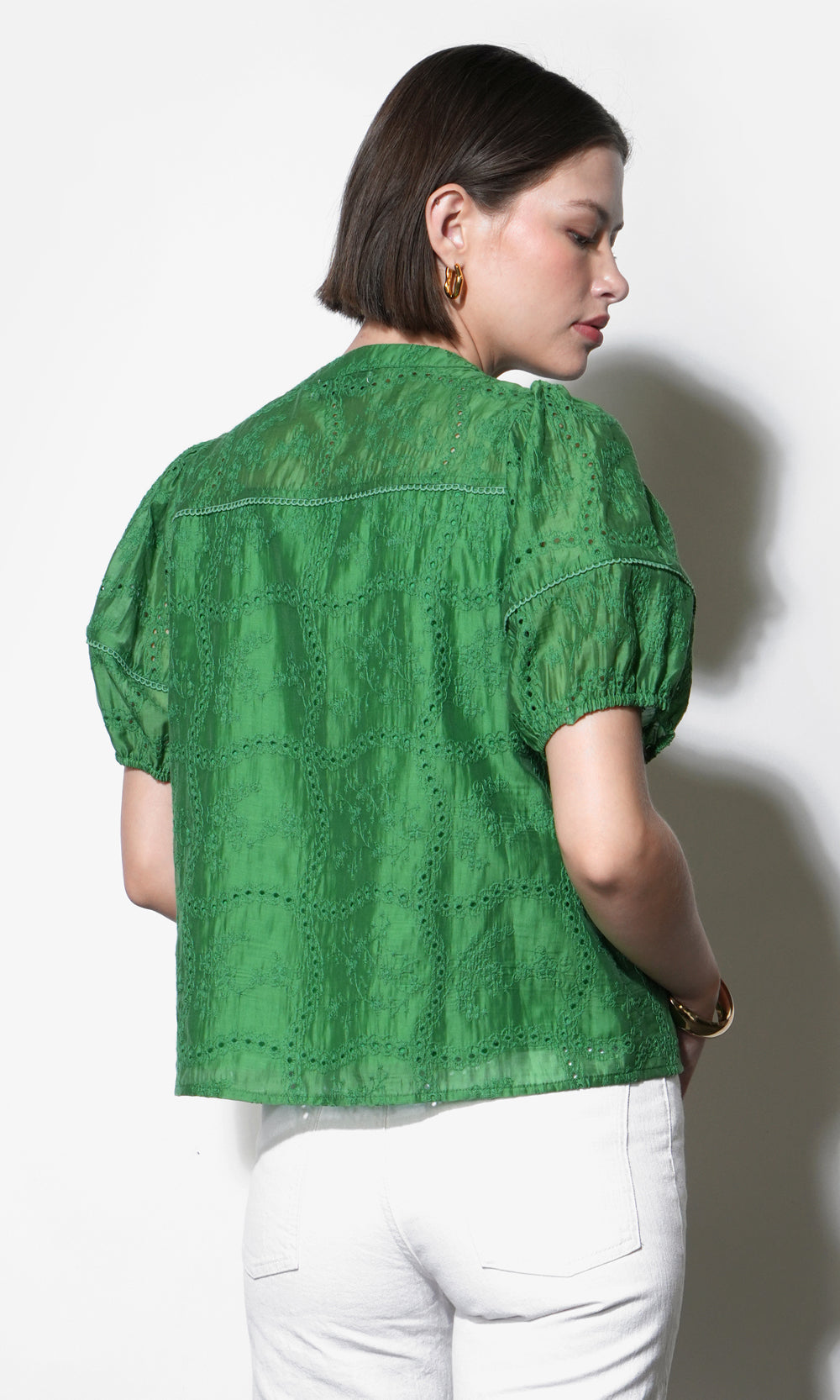 Sadie Puff Sleeve Eyelet Embroidered Blouse