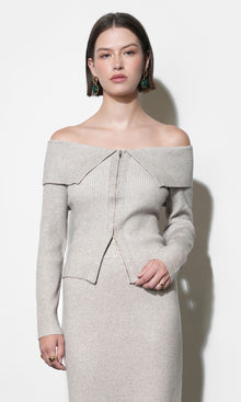 Hazel Off Shoulder Zip up Knit Top