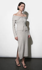 Hazel Off Shoulder Zip up Knit Top