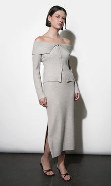 Hazel Off Shoulder Zip up Knit Top