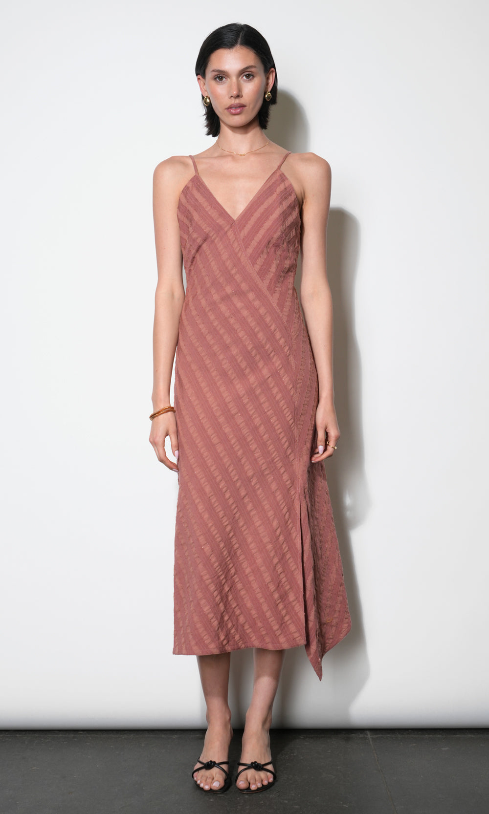 Leah Asymmetric Surplice Neck Stripe Dress | Greylin