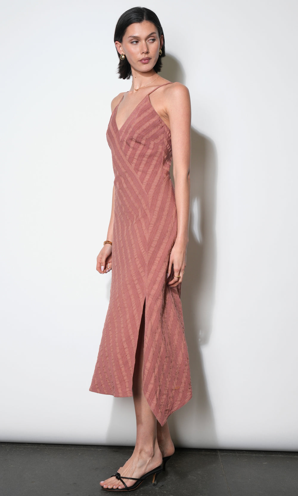 Leah Asymmetric Surplice Neck Stripe Dress