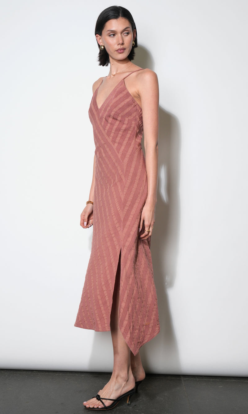 Leah Asymmetric Surplice Neck Stripe Dress