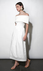 Marjorie Mixed Media Off Shoulder Midi Dress