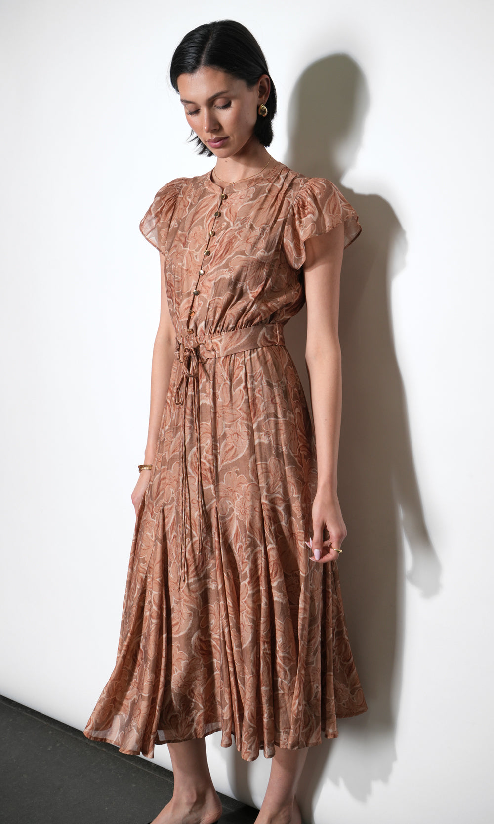 tie belt midi dress Black Collared V Neck Pleated Tie Belt Midi Dress