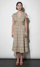 Elizabeth Dolman Sleeve Plaid Belted Midi Dress