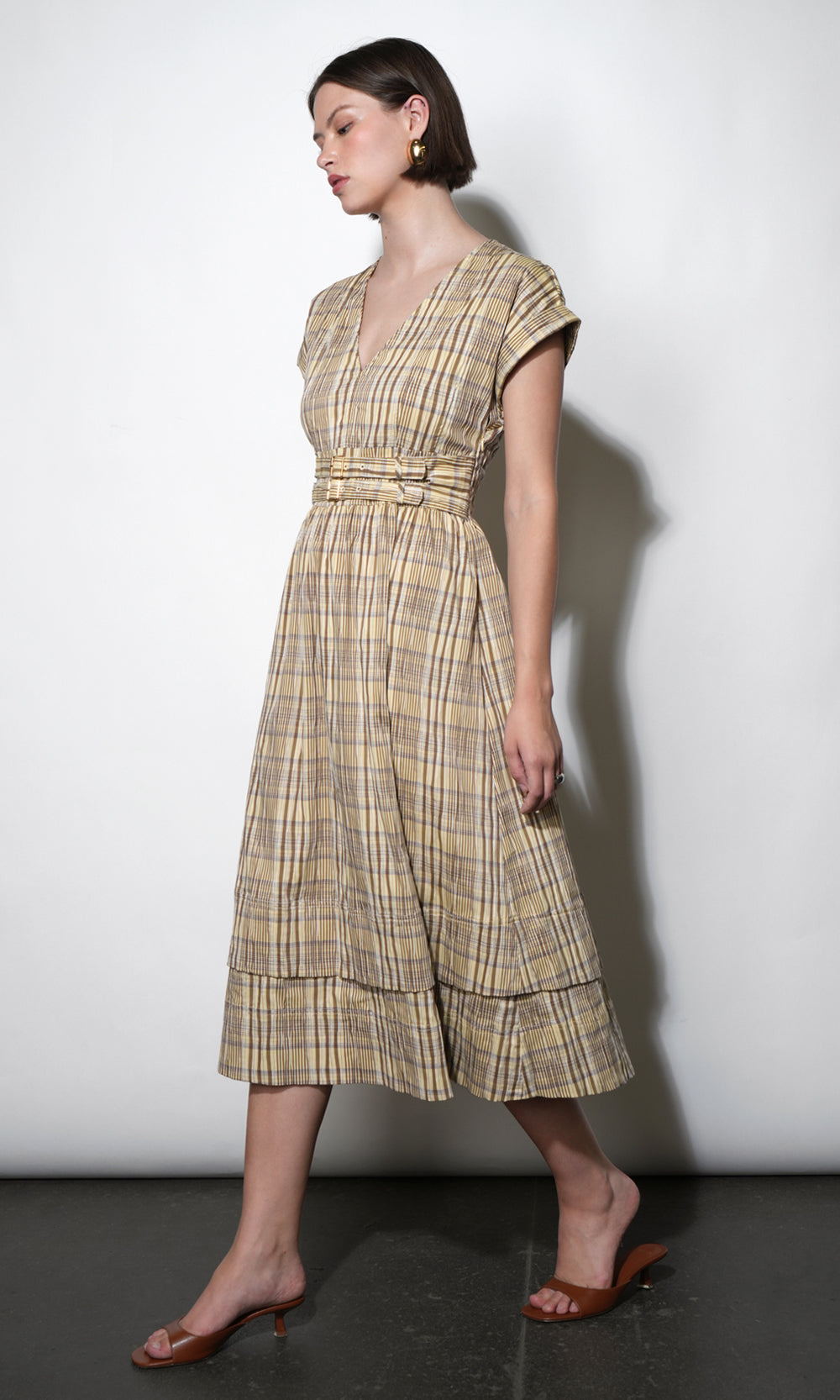 Elizabeth Dolman Sleeve Plaid Belted Midi Dress Elizabeth Dolman Sleeve Plaid Belted Midi Dress