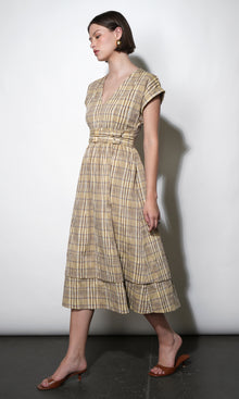 Elizabeth Dolman Sleeve Plaid Belted Midi Dress