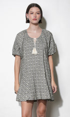 Elena Stripe Pattern Bubble Sleeve Popover Dress