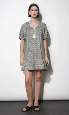 Elena Stripe Pattern Bubble Sleeve Popover Dress