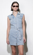 Madison Sleeveless Denim Mini Belted Dress