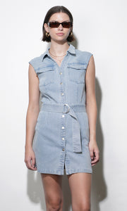 Madison Sleeveless Denim Mini Belted Dress