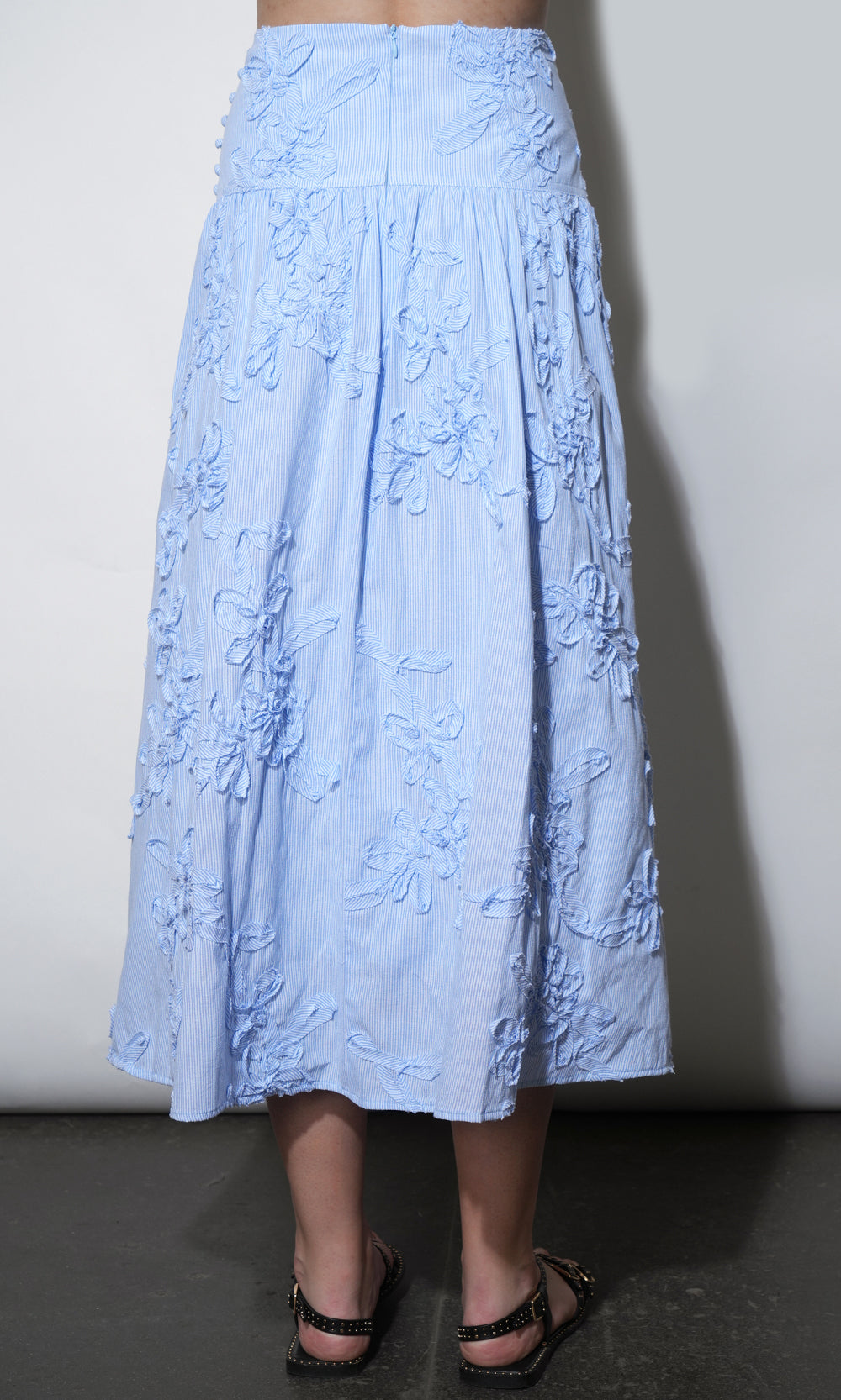 Aurora Midi Stripe Embroidered Skirt | Greylin