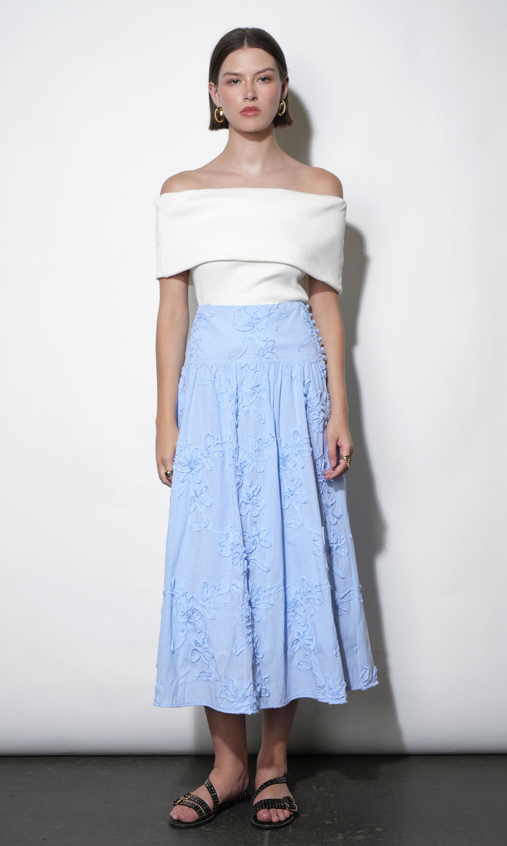 Aurora Midi Stripe Embroidered Skirt | Greylin