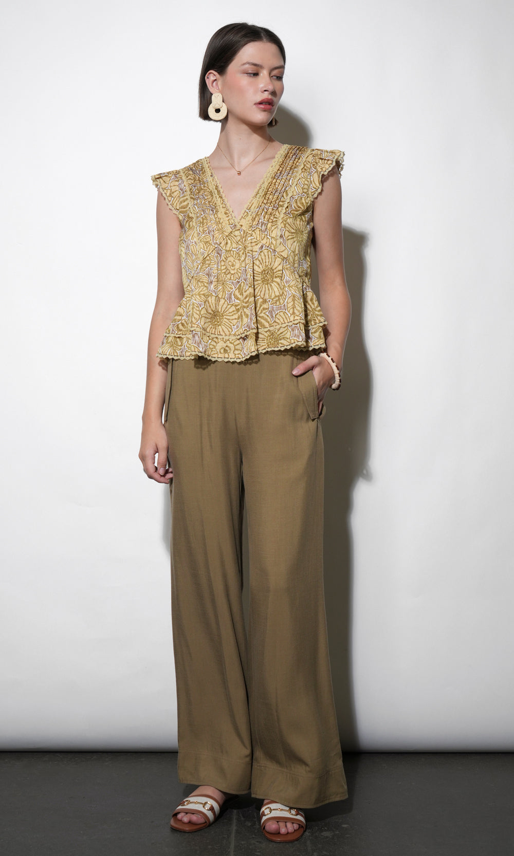 Chloe Wide Leg Pants With Side Button Detail