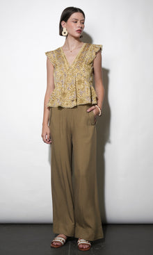 Chloe Wide Leg Pants With Side Button Detail