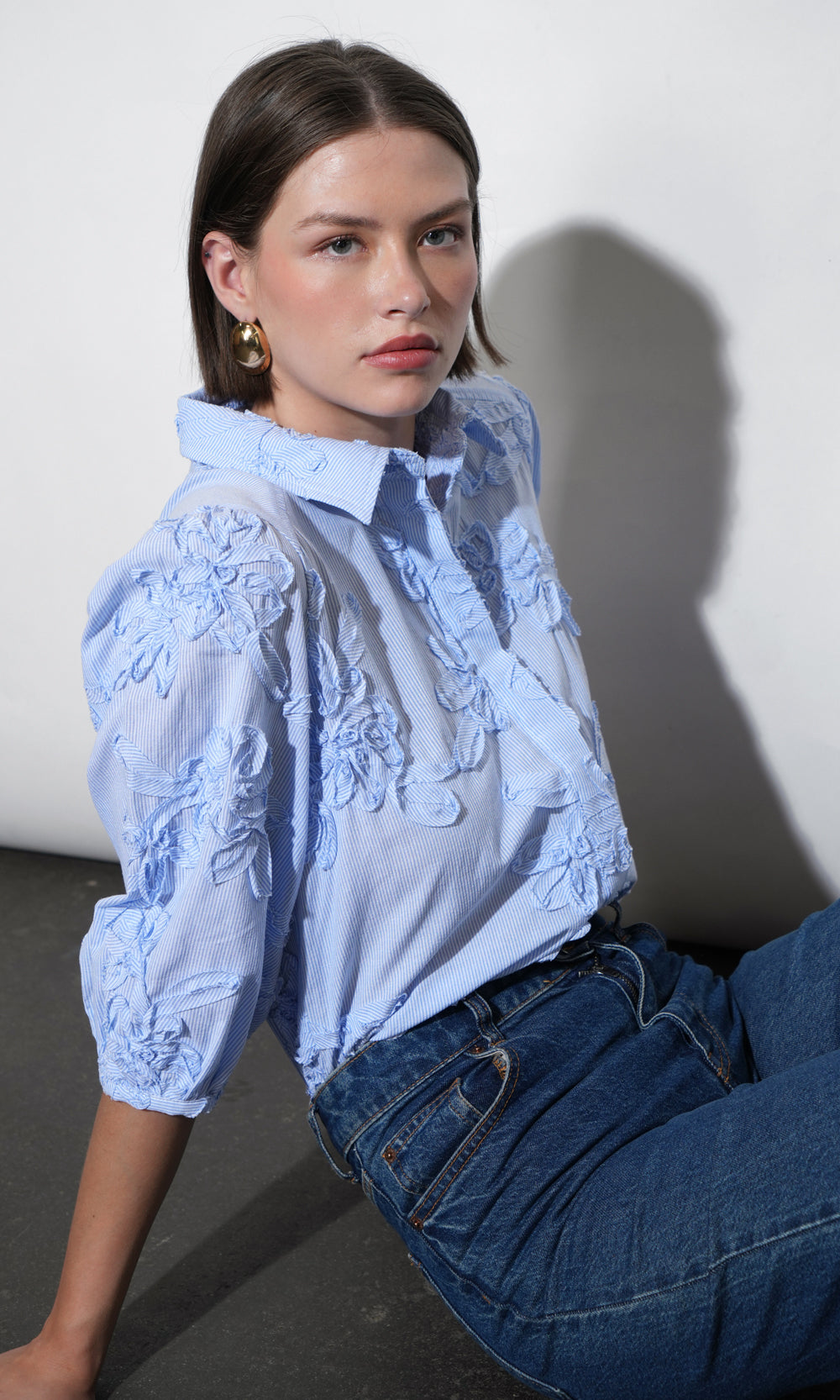 Eleanor Stripe Puff Sleeve Blouse | Greylin