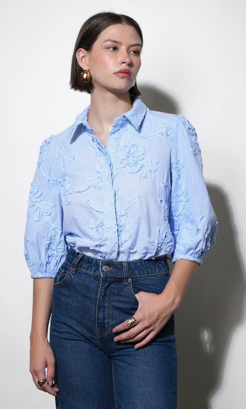 Eleanor Stripe Puff Sleeve Blouse | Greylin