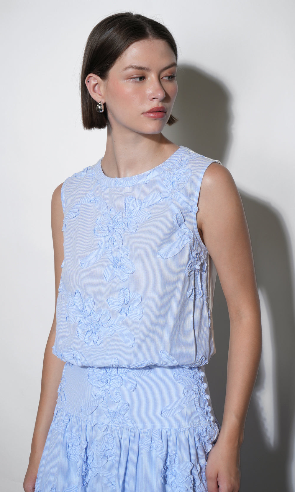 Lucy Mixed Media Bubble Embroidered Top | Greylin