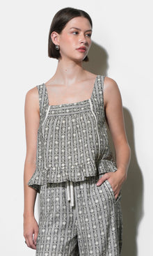 Nova Stripe Pattern Square Neck Sleeveless Top