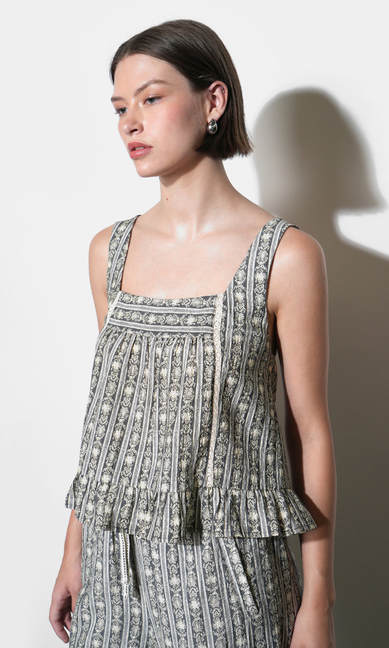 Nova Stripe Pattern Square Neck Sleeveless Top