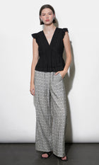 Victoria Pin Tuck Flutter Sleeve Black Top