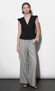 Victoria Pin Tuck Flutter Sleeve Black Top